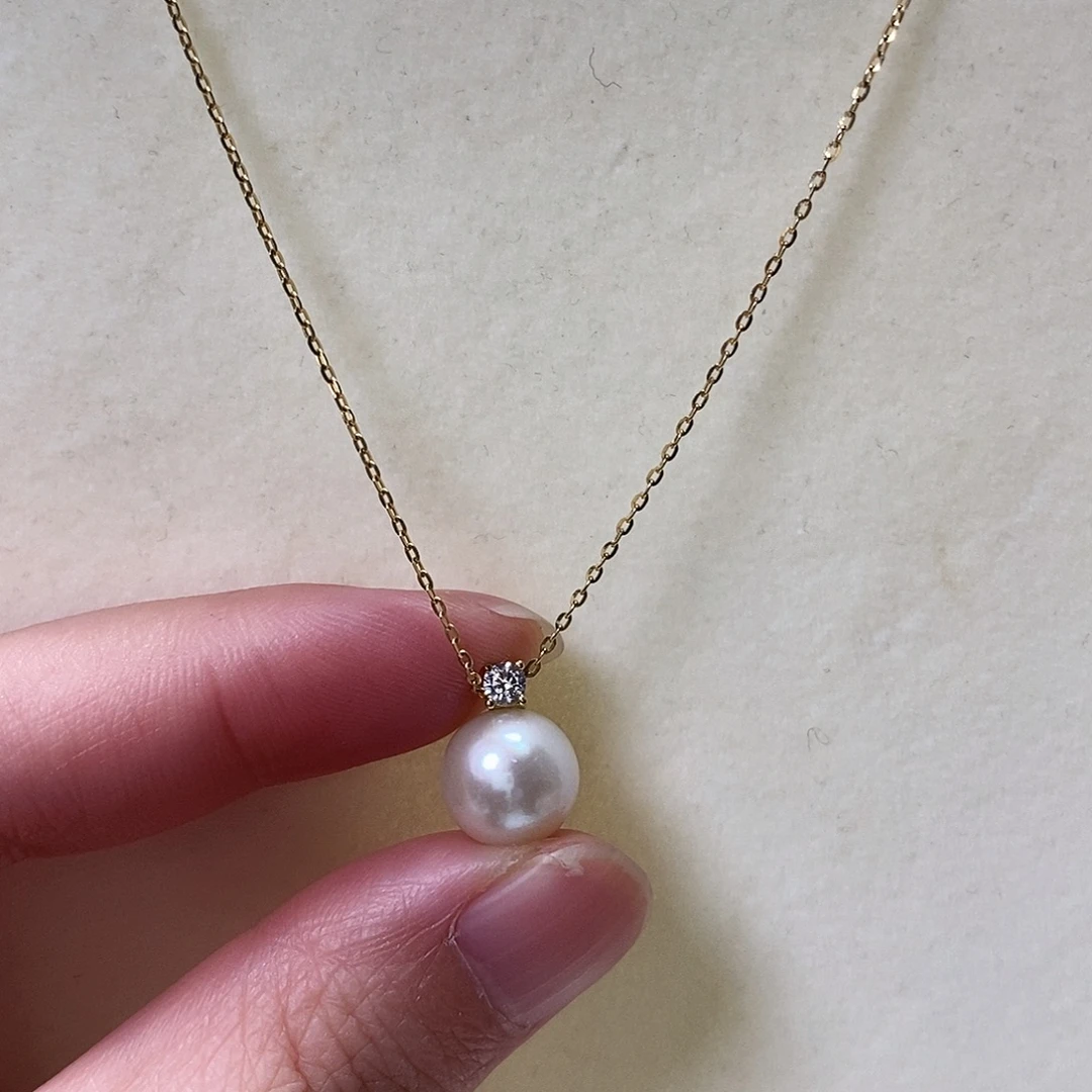 银S925镶嵌淡水珍珠吊坠(赠链)9.7mm微瑕