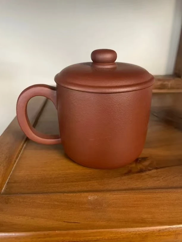 宜兴紫砂盖杯 朱泥墩墩杯手工大红红泥