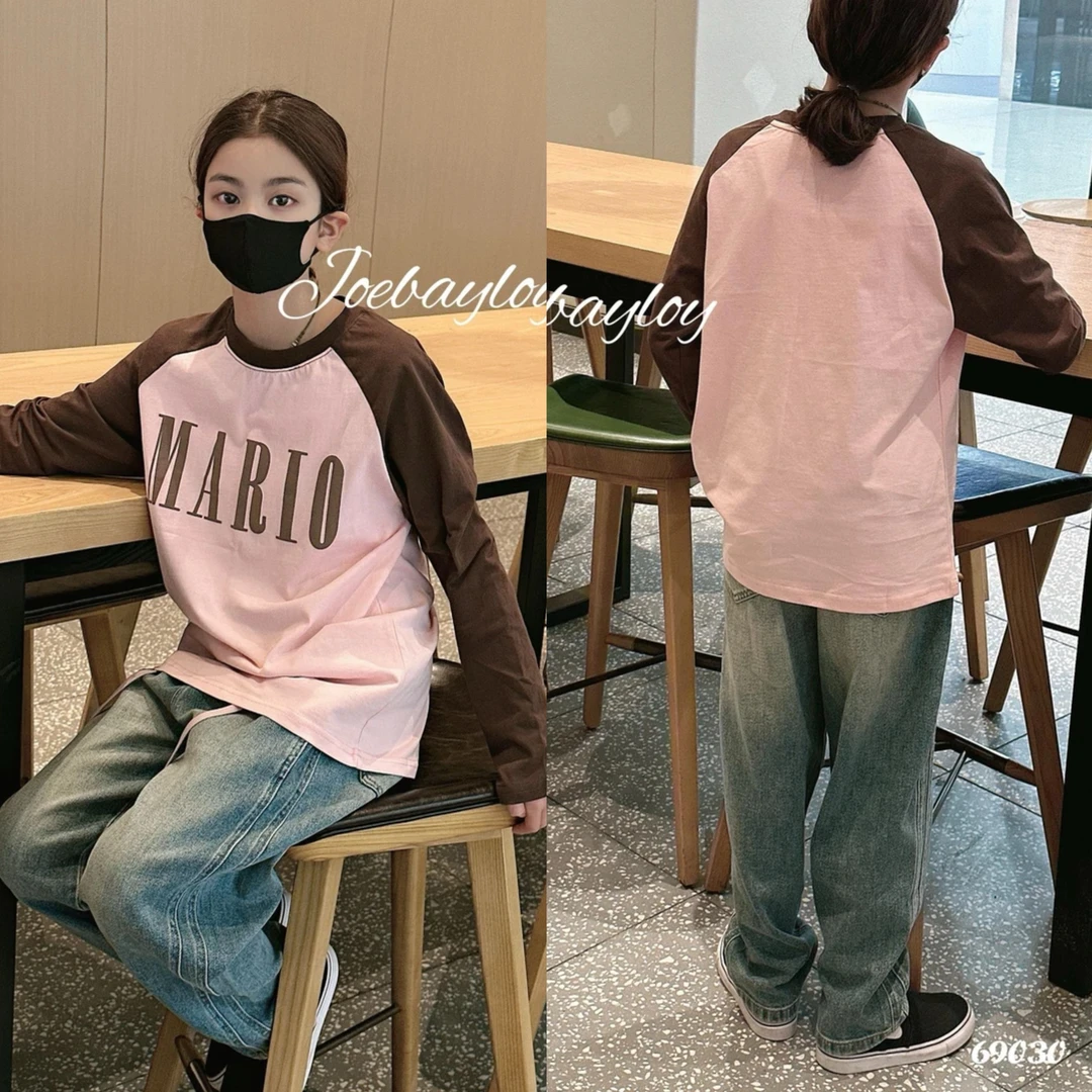 儿童长袖女童长袖体恤高能感69030印花ins春秋休闲圆领韩版百搭靓