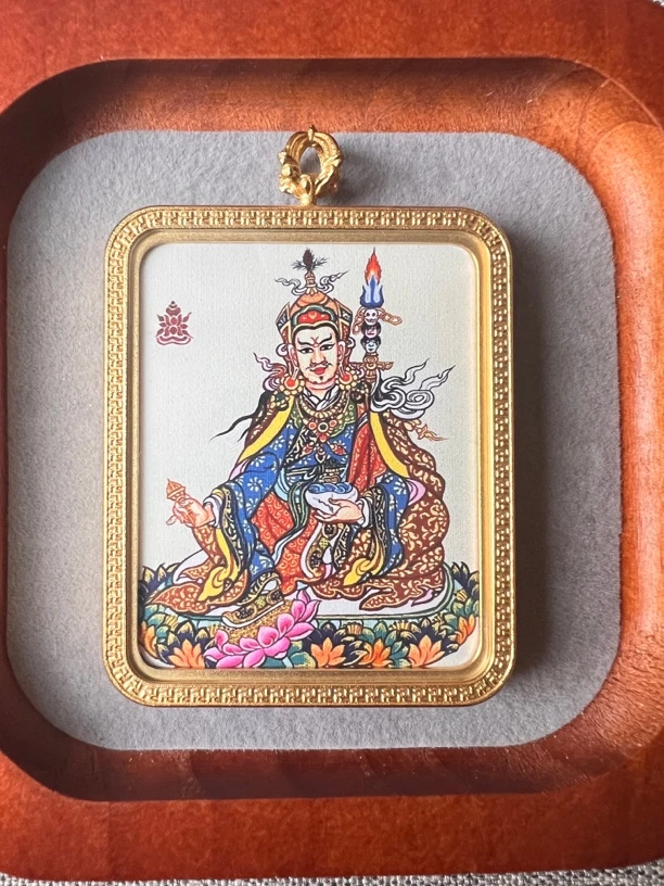 钛钢吊坠 手绘描金经典款莲花生唐卡重工钛钢项链吊坠复古坠链