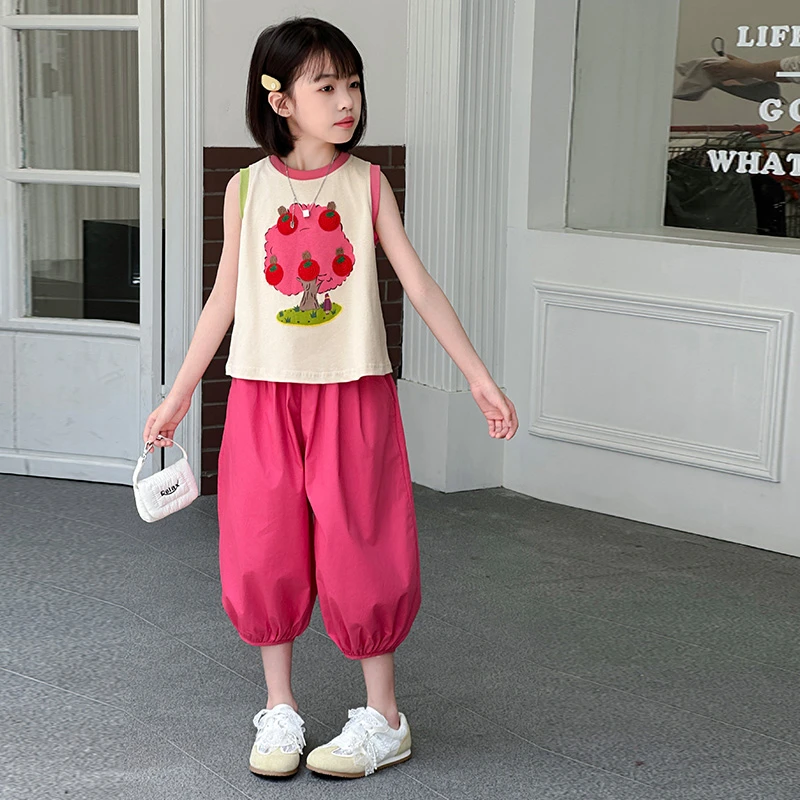 女童夏季时髦休闲无袖套装中大童女孩时髦洋气儿童夏装薄款两件套