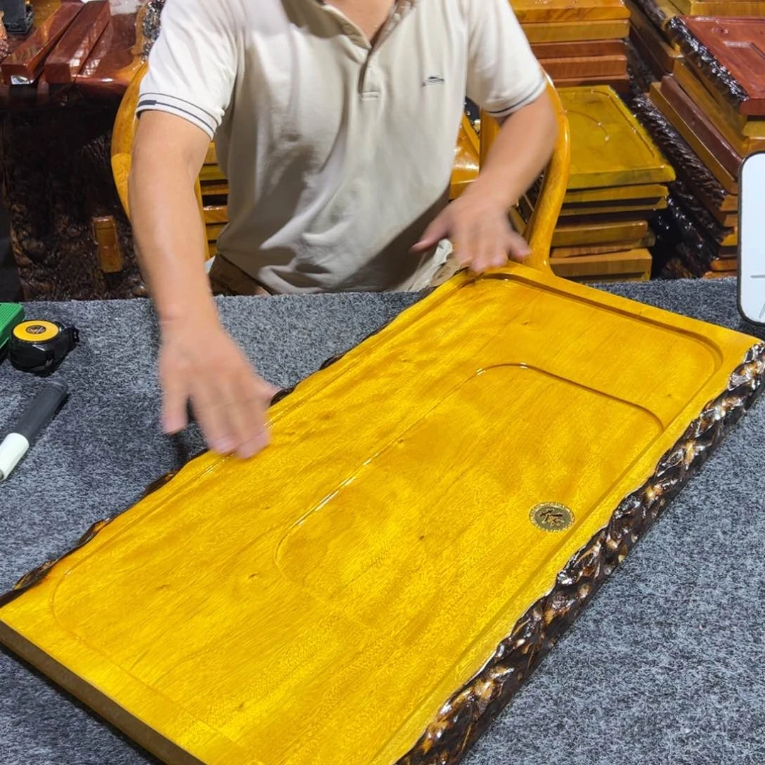 缅甸大叶金丝楠实木茶盘