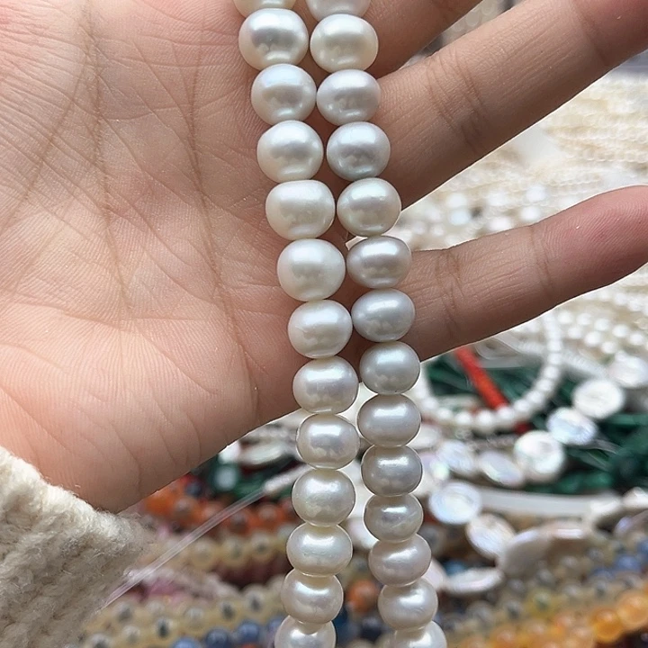 未镶嵌玛瑙/玉髓珠宝半成品10mm左右近椭圆珍珠（拍二发一）