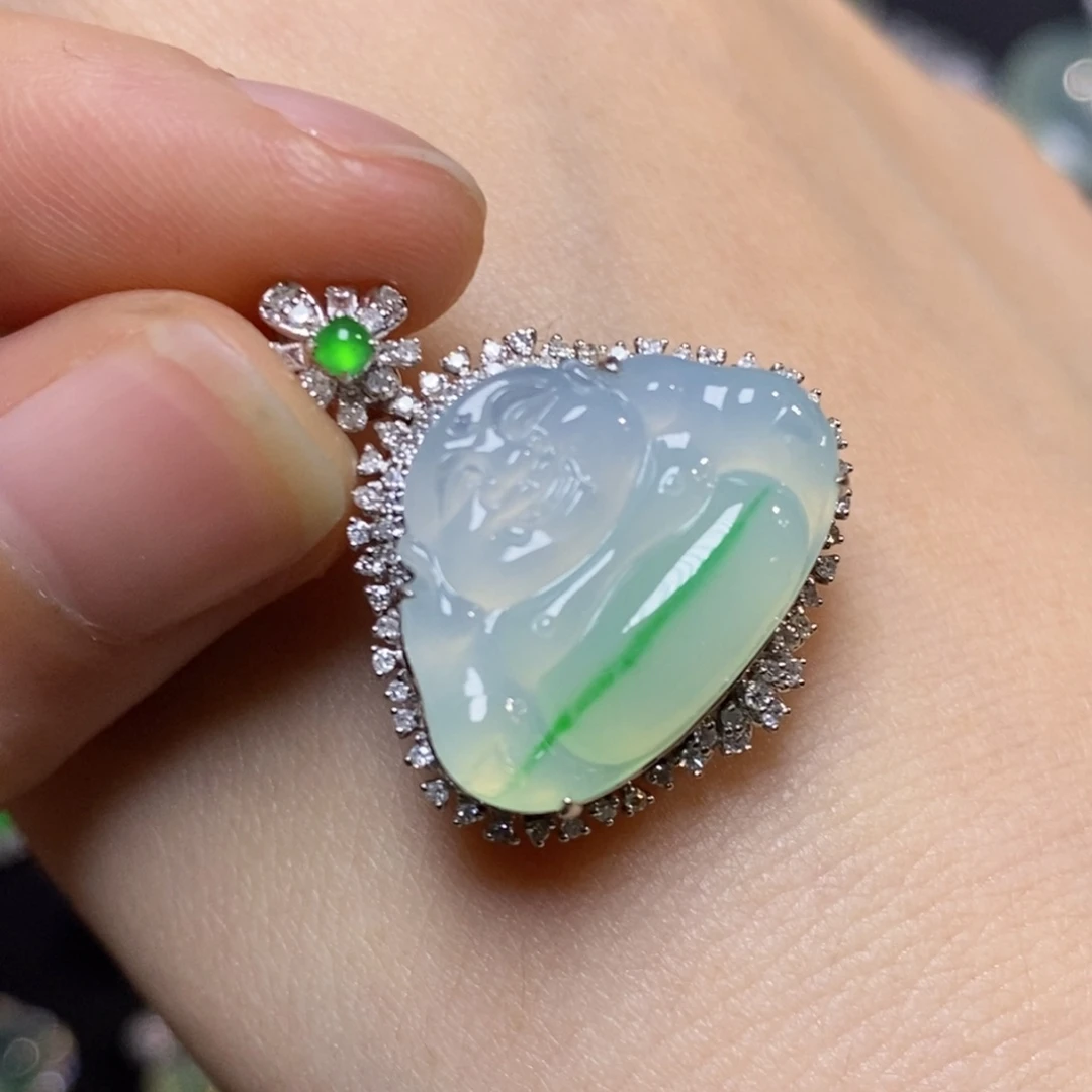 翡翠18K金镶嵌吊坠(不含链)佛