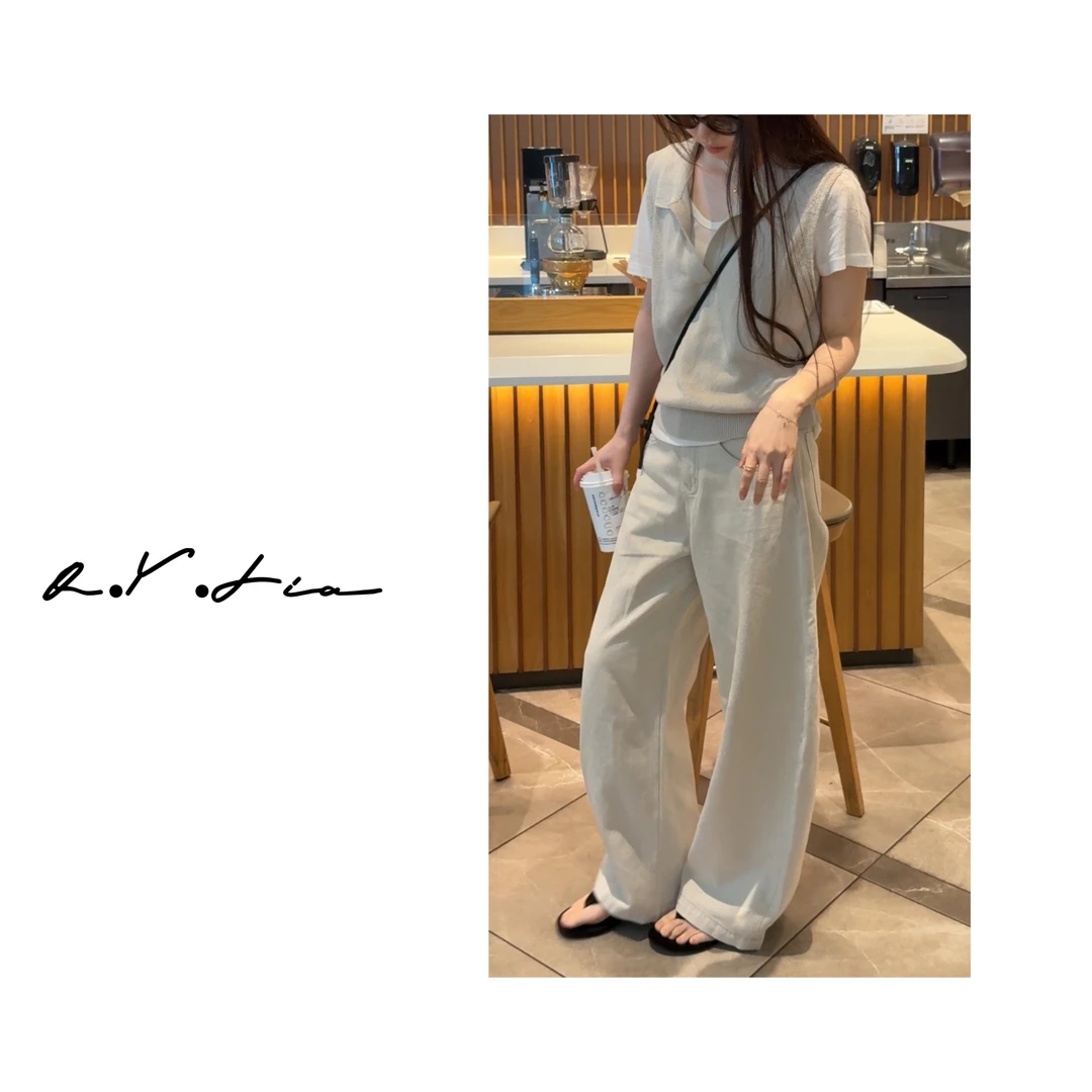 Oh！SUHUA▲“弧迹白”亚麻 clean fit 垂感 弧形裤脚显瘦休闲裤