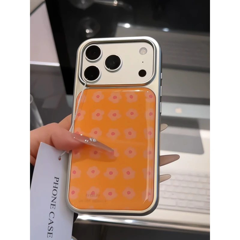 适用苹果17promax电镀大孔相框手机壳iphone16满屏花朵华为mate70