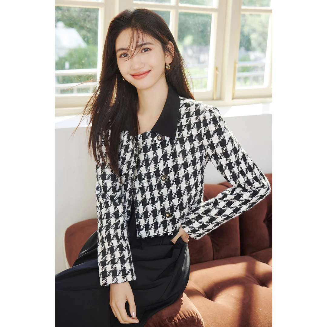 3184【女乔专享】朗文斯汀高级感千鸟格短外套LDYW33803184B