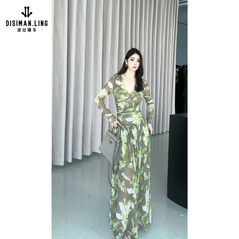 【迪丝嫚苓】花色针织连衣裙优雅修身气质轻奢时尚休闲原创设计小众