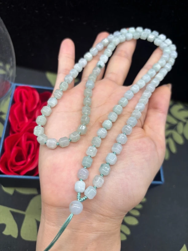 福利天然缅甸翡翠A货晴水多棱珠6mm玉石挂件绳毛衣链项链时尚百搭