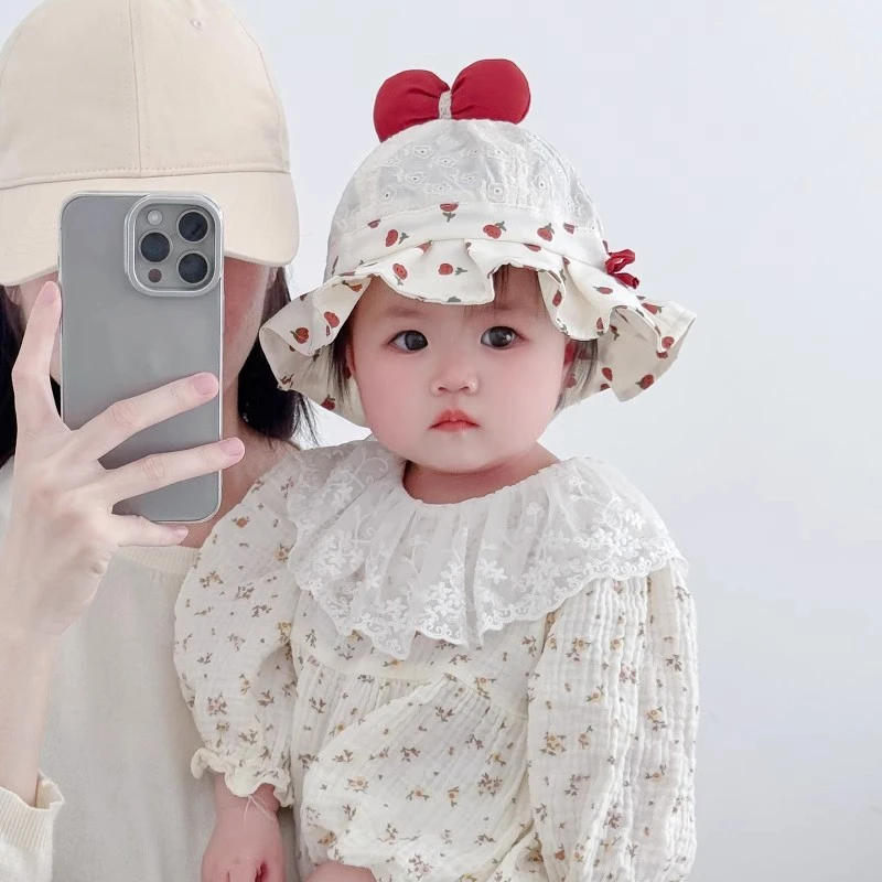 婴儿遮阳帽子春夏薄款韩系小月龄女童渔夫帽夏季棉质女宝宝防晒帽