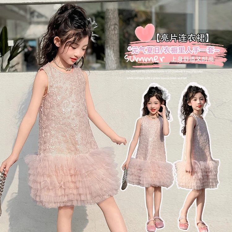 女童2025夏新款洋气夏日元气中大童蕾丝无袖设计师款公主裙X2021