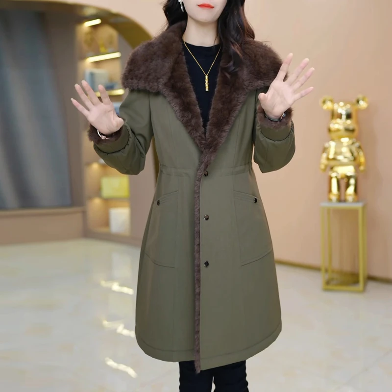 时尚休闲加绒加厚外套女2025冬季新款女士气质显瘦保暖中长款大衣