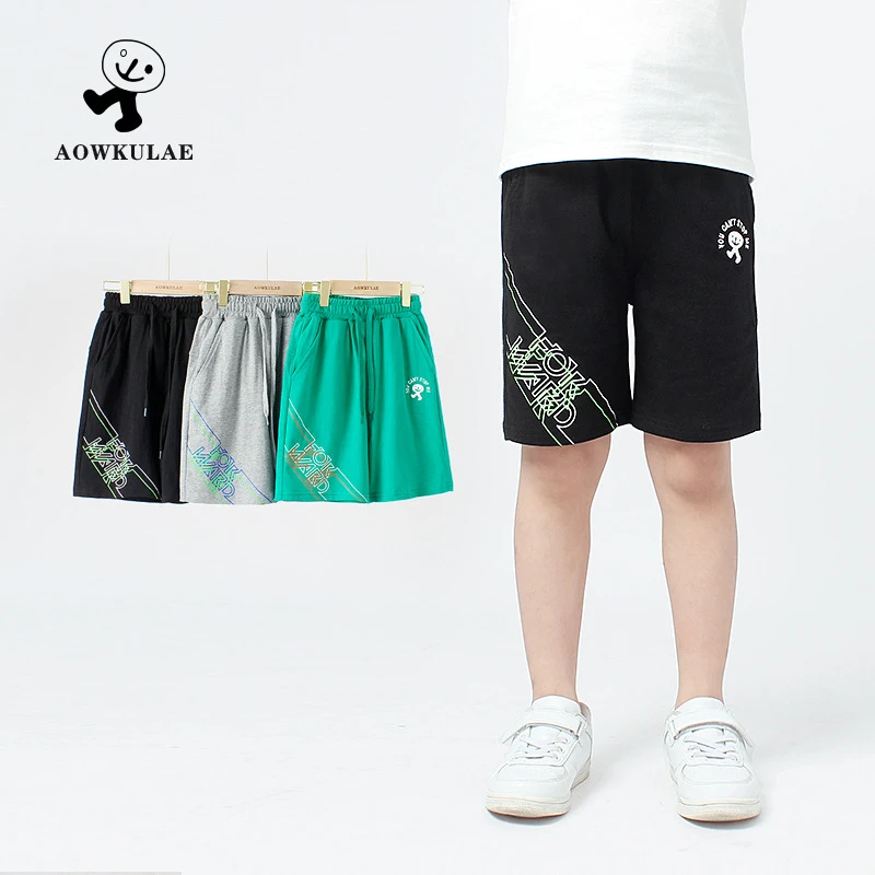 休闲童裤韩版新款儿童运动短裤大童刺绣透气五分裤男童裤子代发