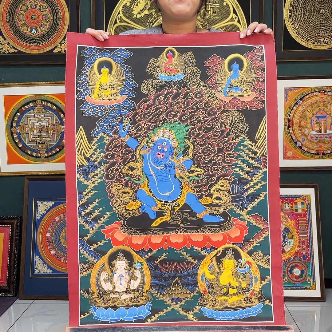 卷轴画金刚手手绘矿料唐卡