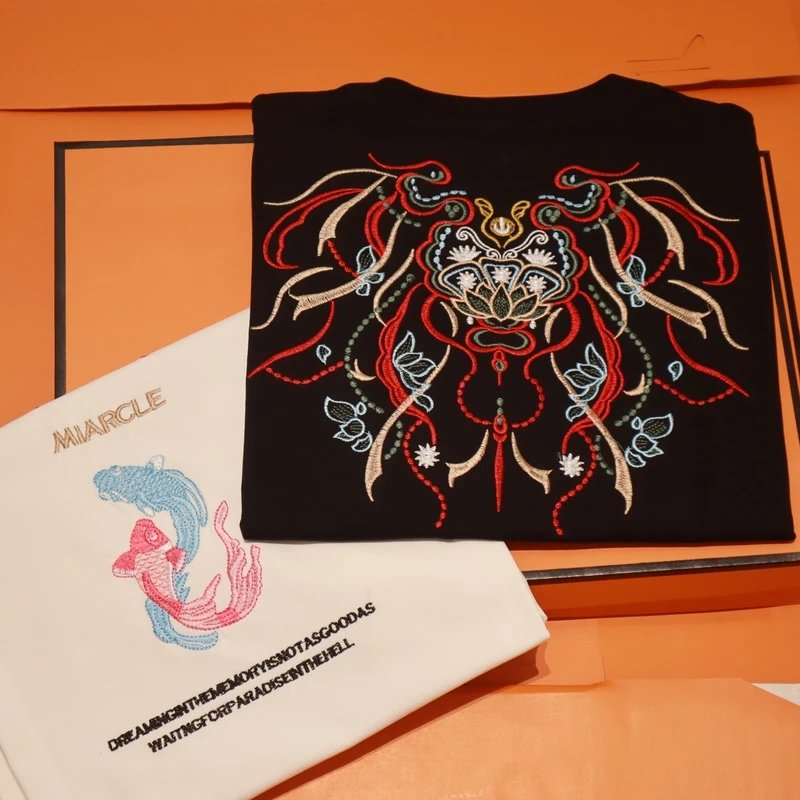 221国潮刺绣短袖t恤男士夏季新款中国风圆领上衣百搭体恤打底衫