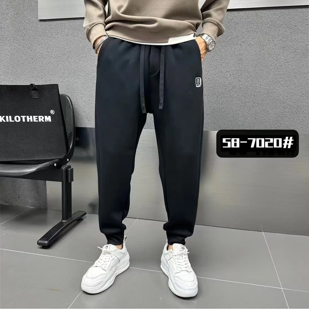 58-7020#【加绒加厚】男士冬季简约时尚百搭宽松螺纹口休闲裤