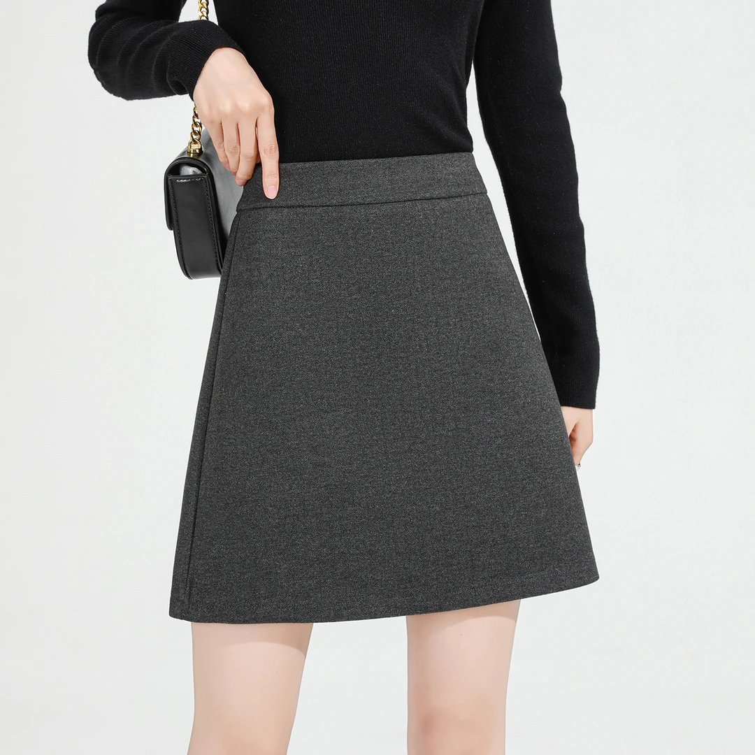 灰色毛呢半身裙女2025秋冬新款高腰显瘦a字防走光加厚包臀短裙子
