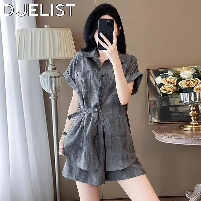 DUELIST减龄穿搭一整套大码胖巨遮肚套装超火衬衫短裤两件套夏装
