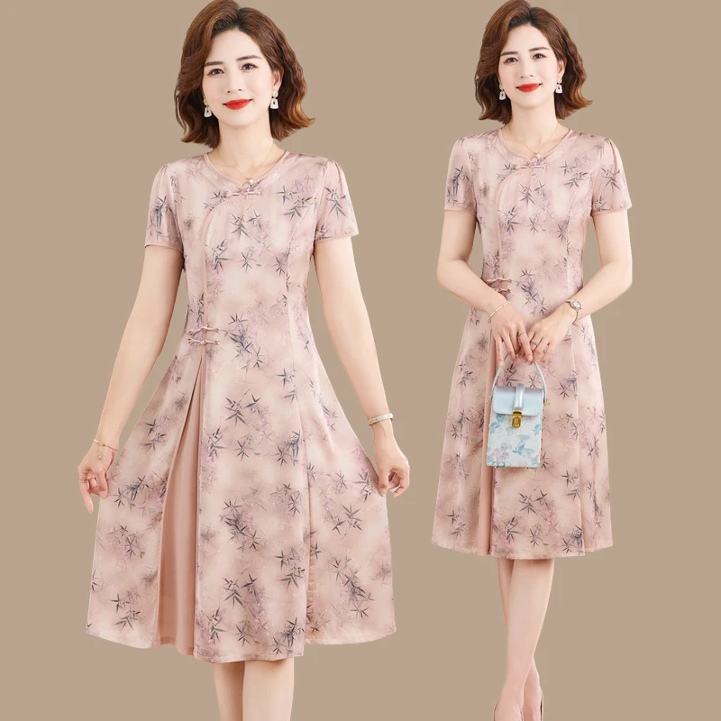 新款妈妈夏装改良旗袍连衣裙气质高贵中老年女士夏季洋气国风裙子