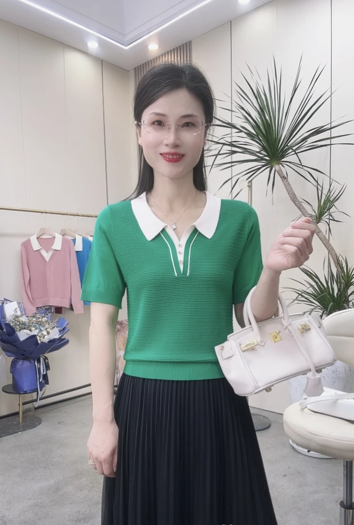 夏季新款气质翻领针织小衫百搭设计感经典显瘦薄款轻薄透气上衣女