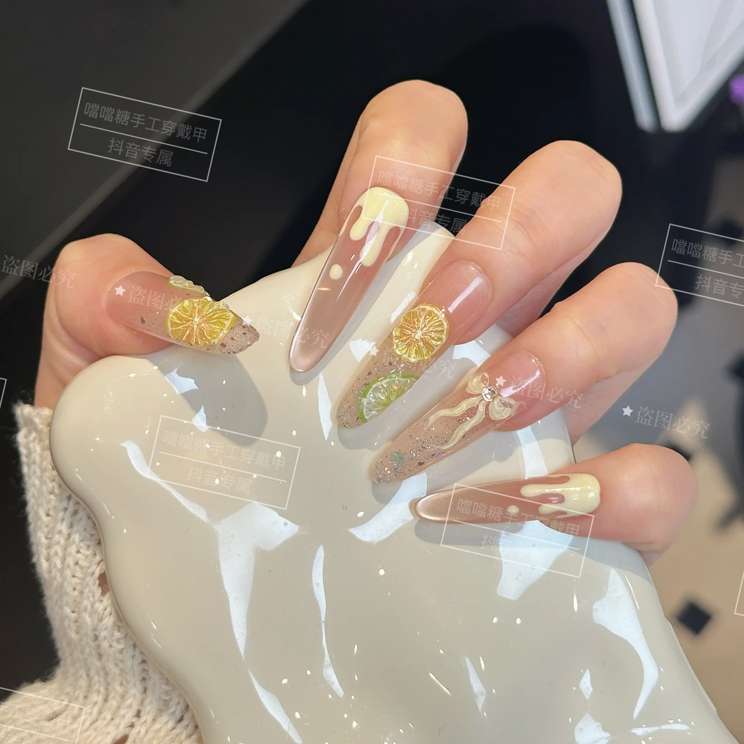 【奶油·冰果乐】原创夏季高定猫眼纯手工显白气质百搭穿戴甲