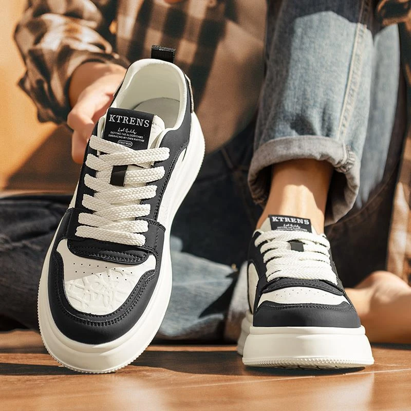PTRICH男鞋子新款春季小白鞋高级感百搭运动板鞋轻便黑白熊猫板