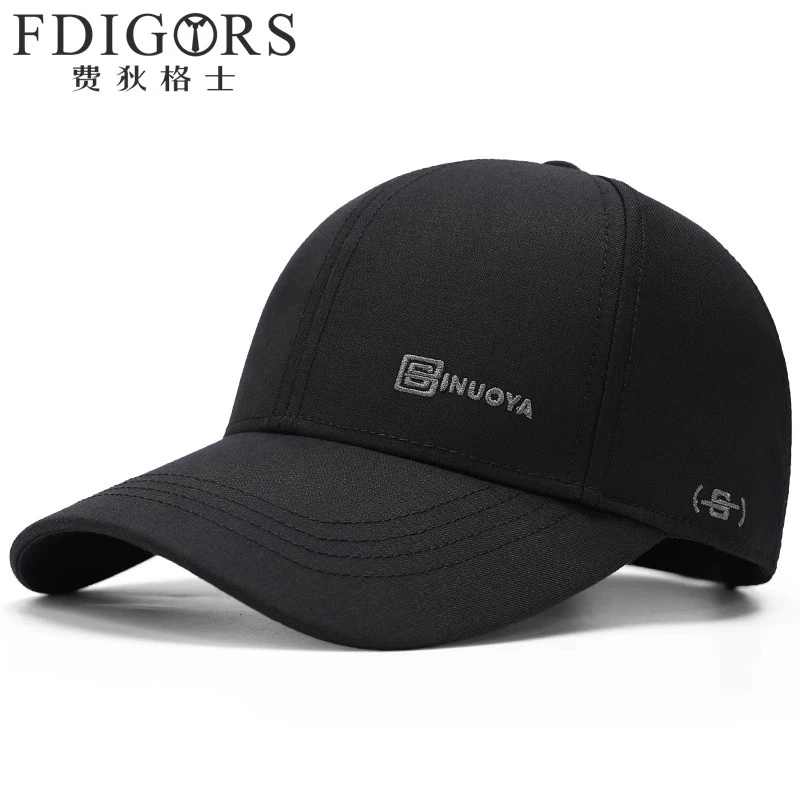 FDIGORS帽子男款夏款字母刺绣硬顶户外防晒鸭舌帽黑色棒球帽
