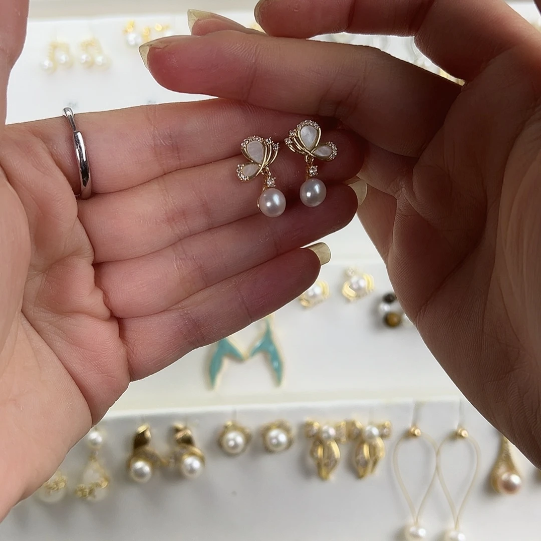 淡水珍珠耳饰银S925镶嵌