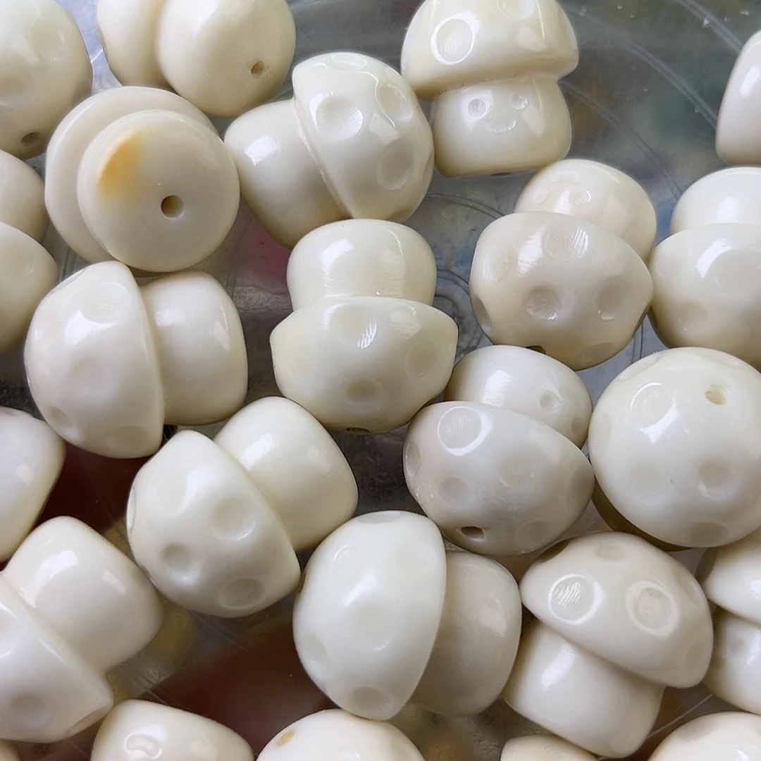 菩提根/象牙果手串微瑕白蘑菇10颗