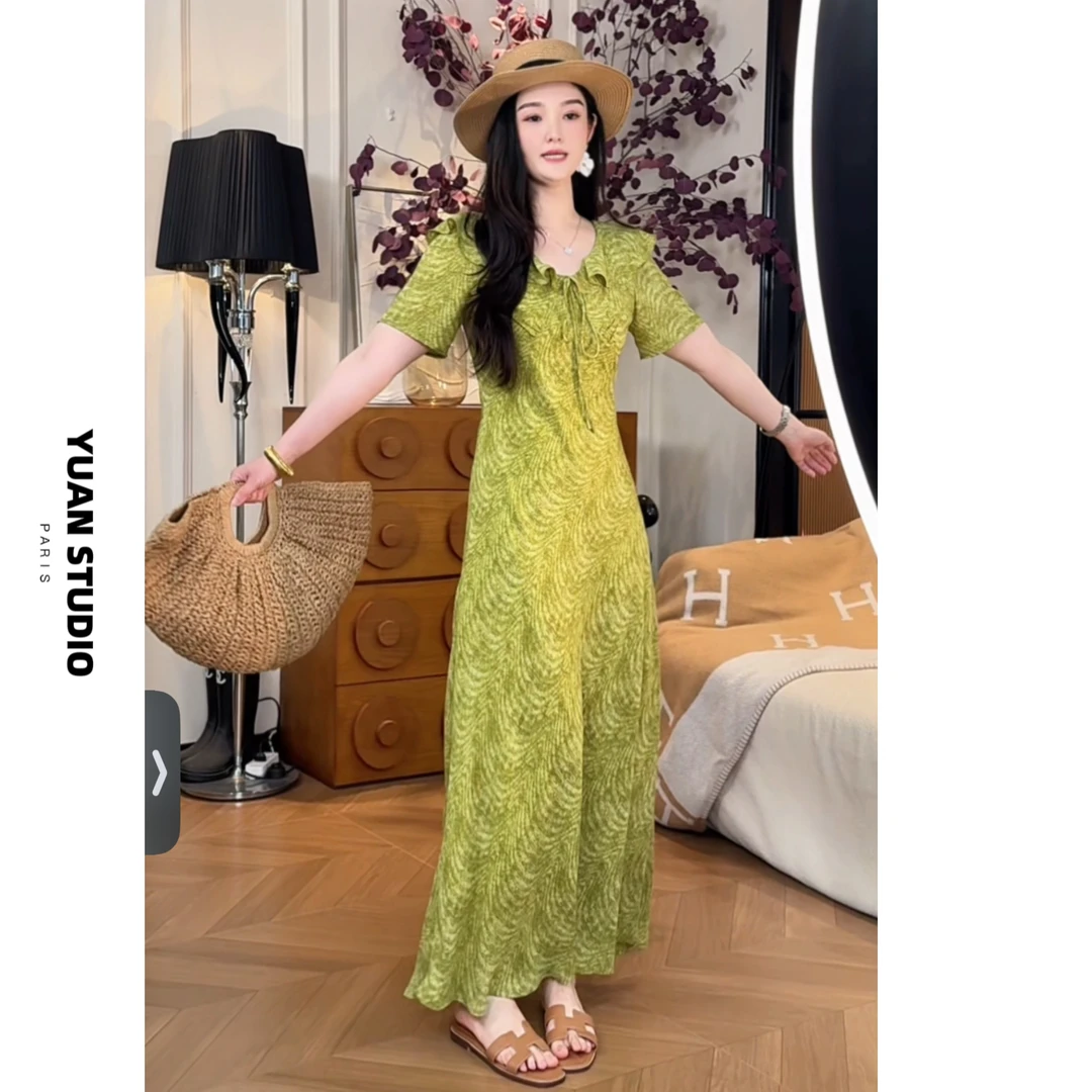 少量现！ 【萤火流光】法式复古彩花卉显瘦遮肉短袖气质优雅连衣裙