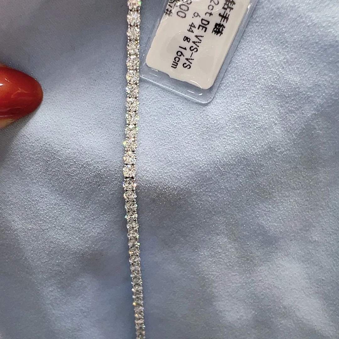 18K金镶嵌实验室培育钻石4.852克拉网球手链单颗约8分16cm