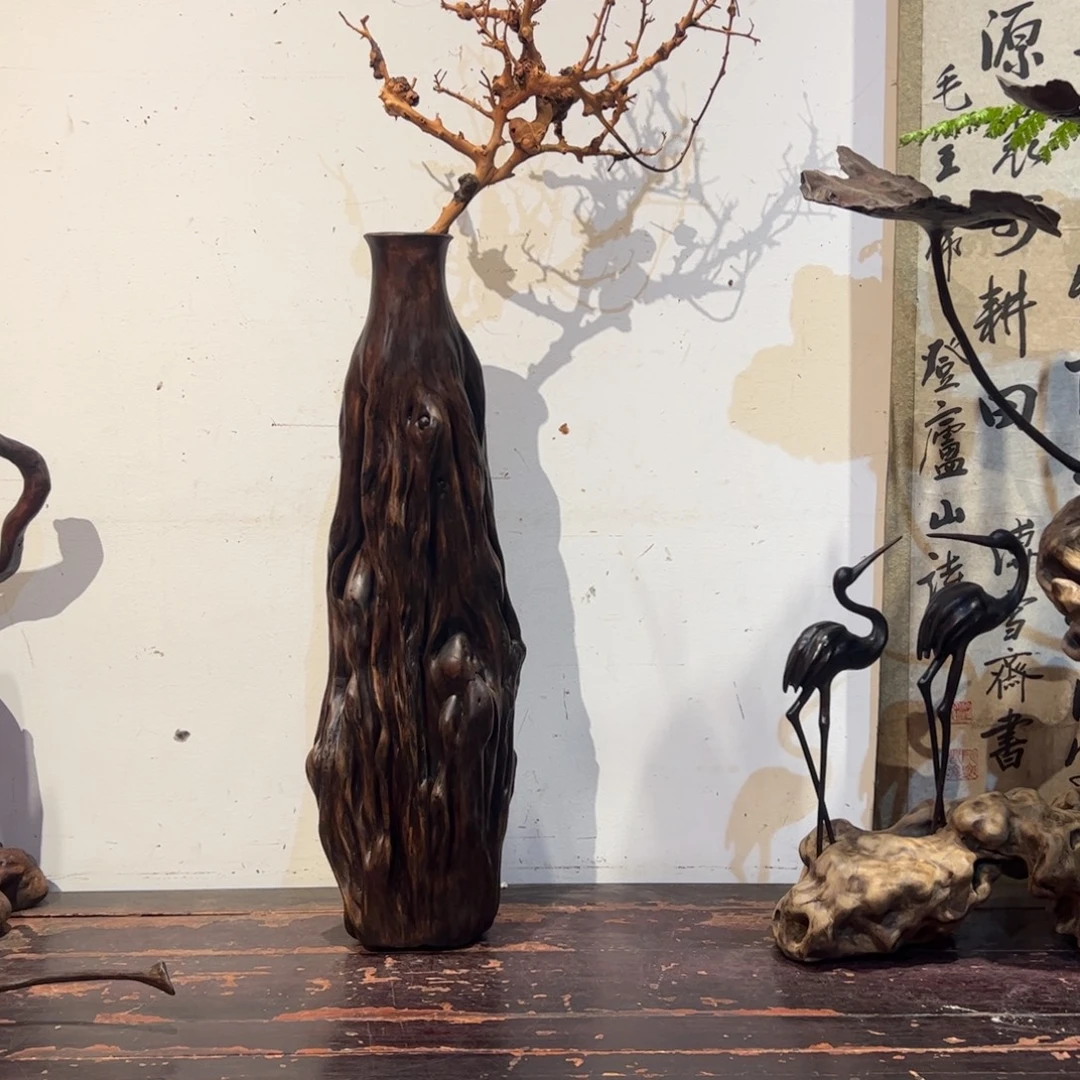 药***然柏木根艺花瓶根雕禅意独创作品