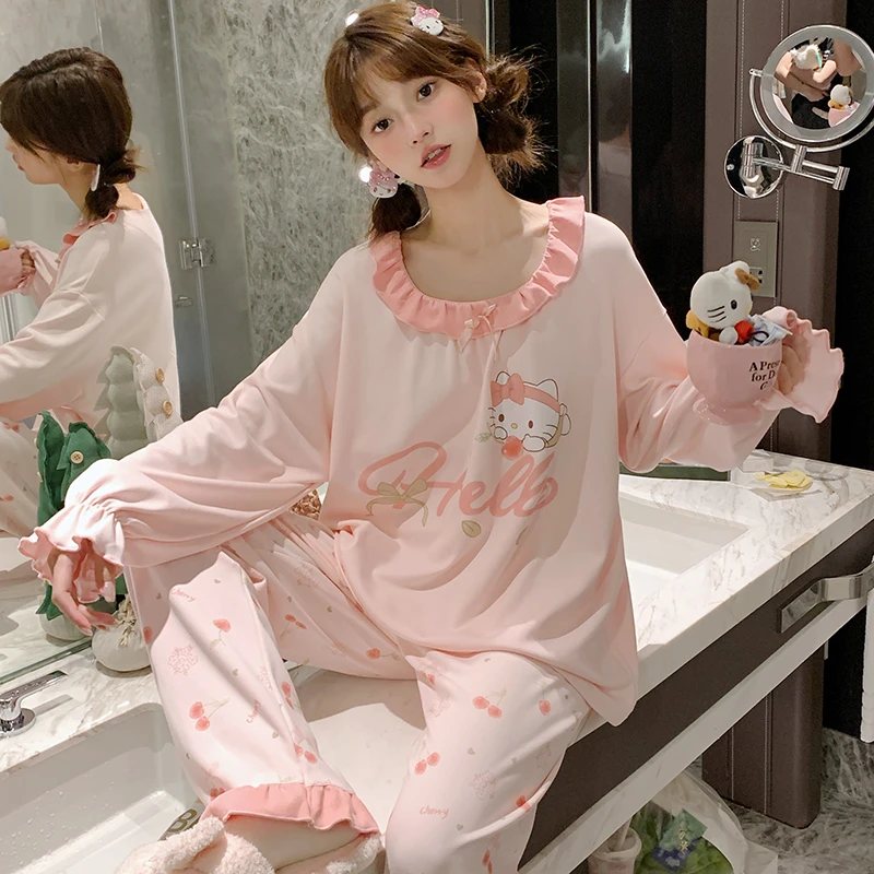 睡衣女大童春秋季长袖长裤2025新款女孩初中学生15可爱12岁家居服
