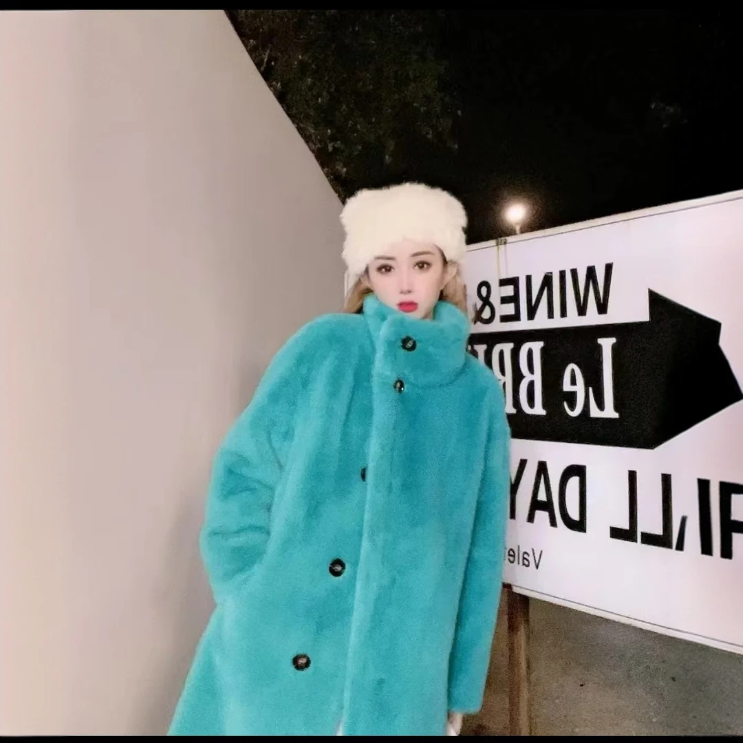 人造皮草  冬季新款仿貂绒环保皮草外套女长款加厚毛毛大衣