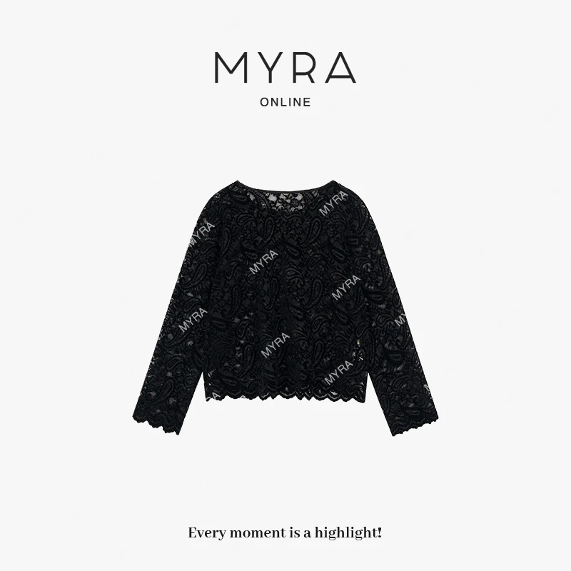 MYRA“千语”雪尼尔蕾丝钩花镂空长袖上衣XMSC025411