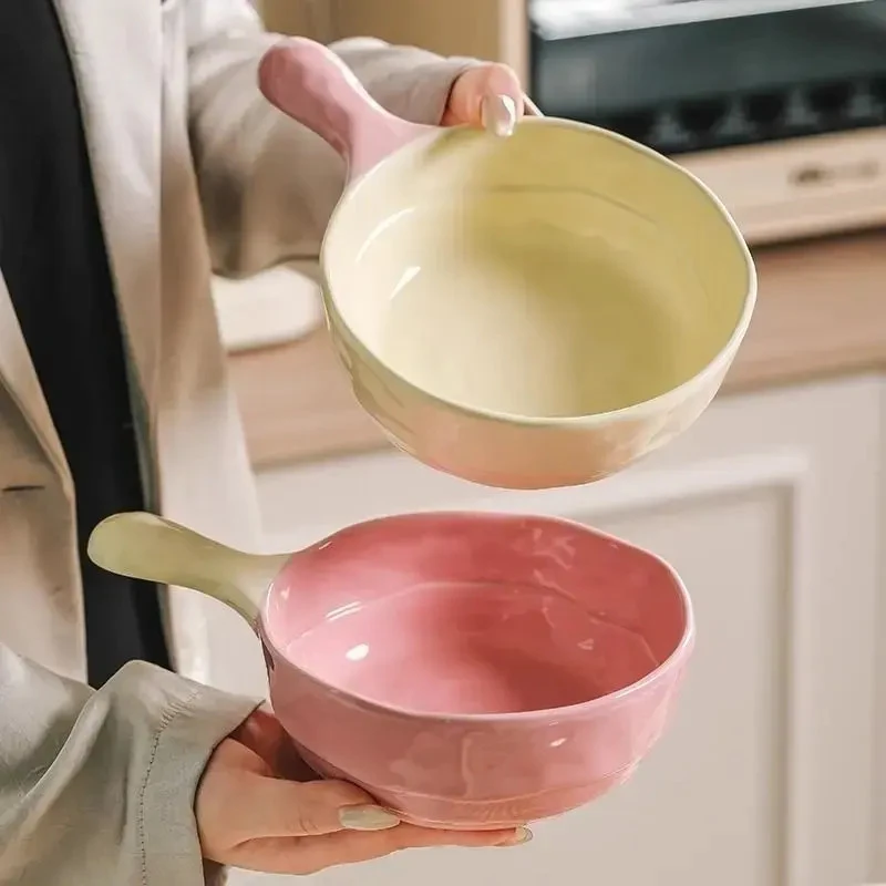 奶油风餐具家用6英寸高颜值泡面碗家用泡面酸奶沙拉手柄碗釉下彩