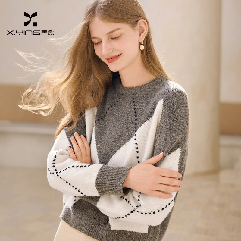 【籽言专属】M65W001毛针织衫香影菱格毛衣女套头冬季新款含羊毛