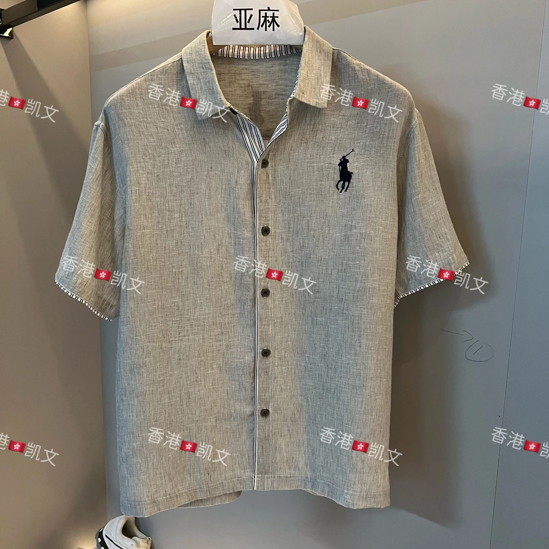 亚麻马标夏季高端顶奢翻领刺绣衬衫短袖透气时尚轻奢【凯文】