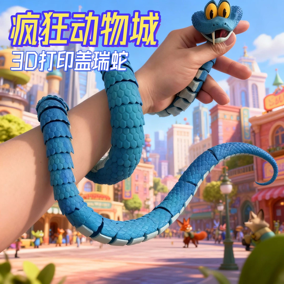 疯狂动物城2盖瑞蛇3D打印电影全关节可动仿真模型玩具男女孩礼物