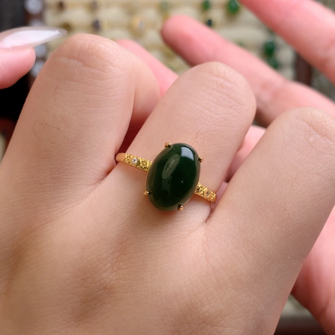 婷****和田玉银S925镀金镶嵌戒指