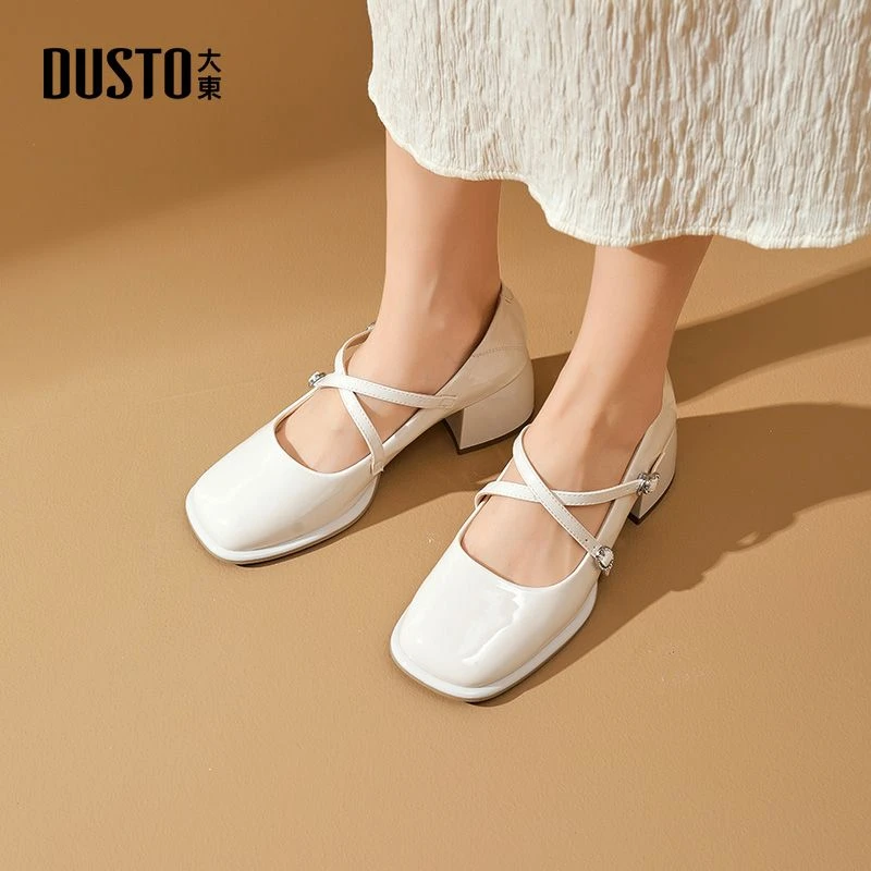 大东高跟鞋2025秋季新款玛丽珍粗跟单鞋女法式小个子增高女鞋0025