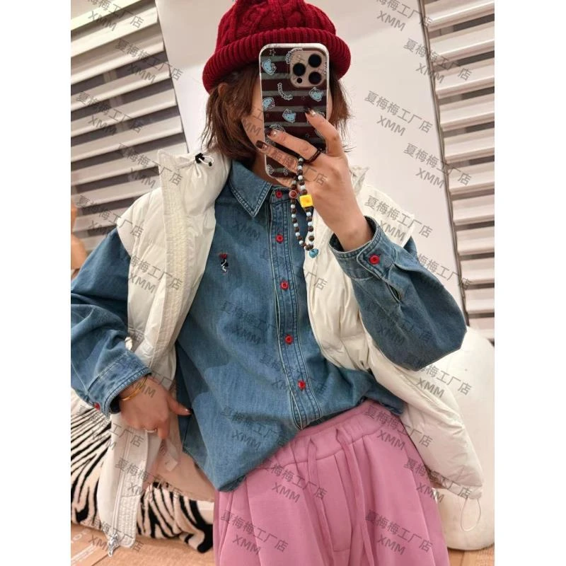 XMM.【红纽扣磨毛衬衣】休闲刺绣衬衫百搭时尚长袖复古宽松-M661155