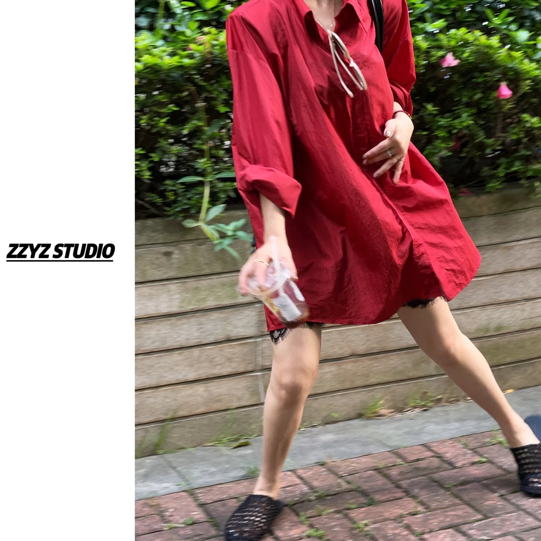 【ZZYZ】“风情逸韵”气质时尚休闲慵懒垫肩小众设计宽松防晒衬衣