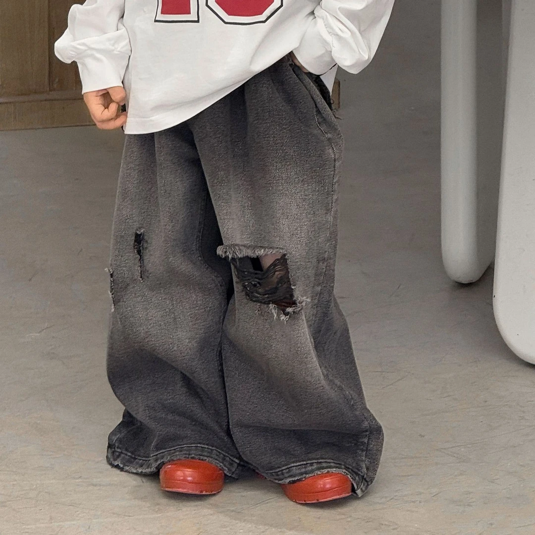 2025春季儿童男童潮酷牛仔裤宽松阔腿裤美式复古男女长裤新款中童