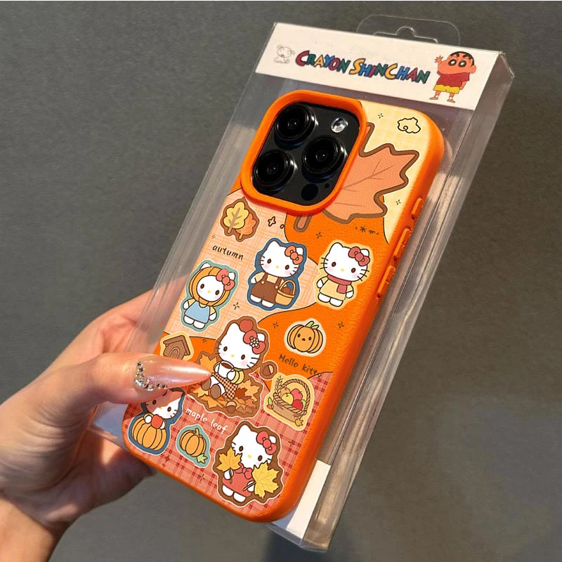 枫叶Kitty适用苹果16/17手机壳iPhone15promax14荔枝纹13/12防摔