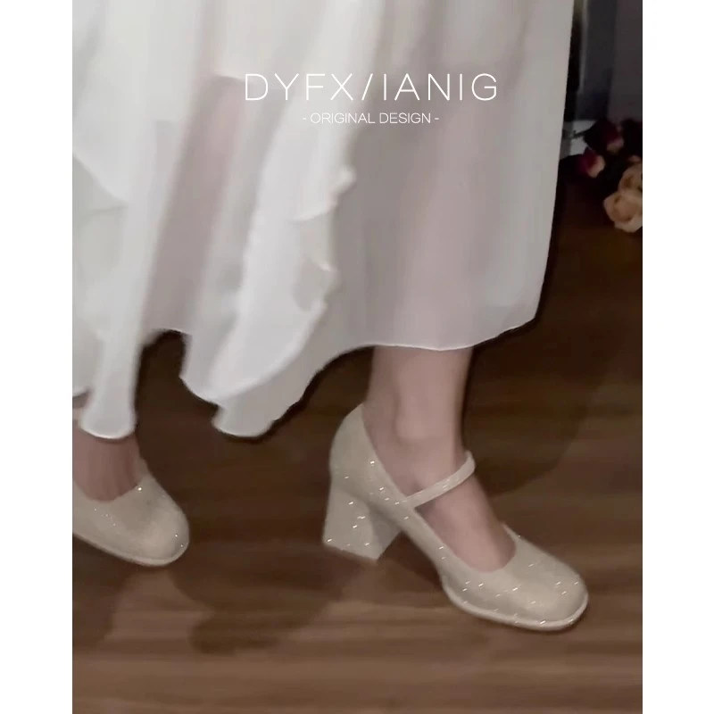 法式玛丽珍高跟鞋女配裙子旗袍粗跟晚晚风温柔订婚鞋伴娘鞋仙女风