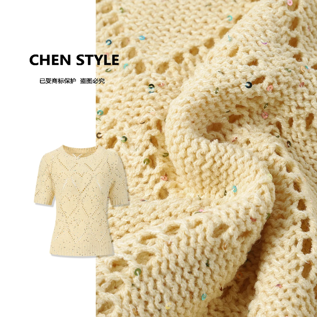 楚楚君~【心心相印】Y41009春款圆领镂空爱心针织短袖