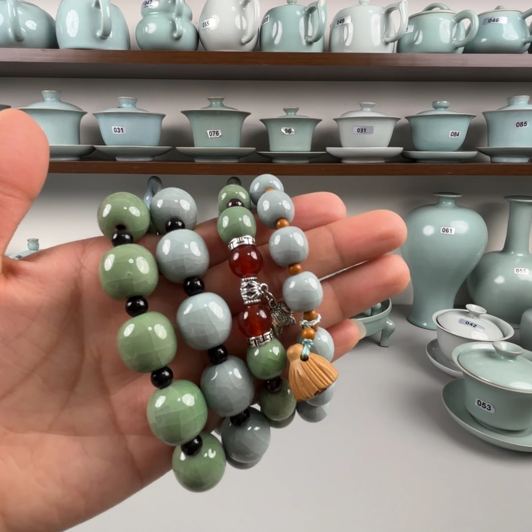 陶摆件汝瓷手串天青釉豆绿釉大号小号自行备注