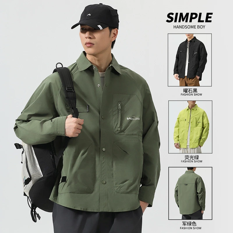 男士美式春夏新高级感衬衣设计夹克潮流痞帅休闲男百搭翻领外套