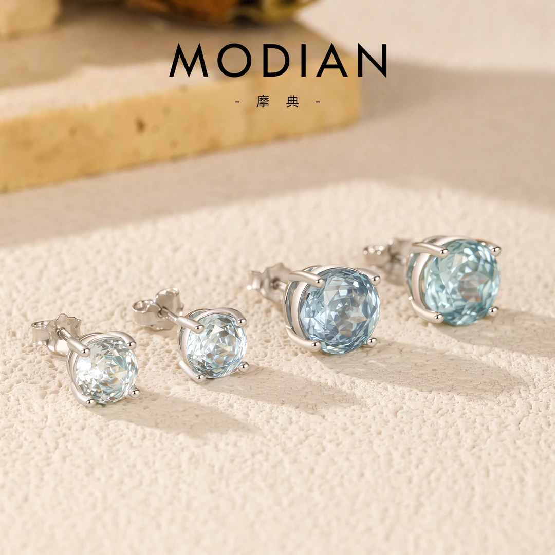 MODIAN/摩典 925银耳饰 原创设计轻奢感浅海蓝玫瑰切仿钻耳骨钉女